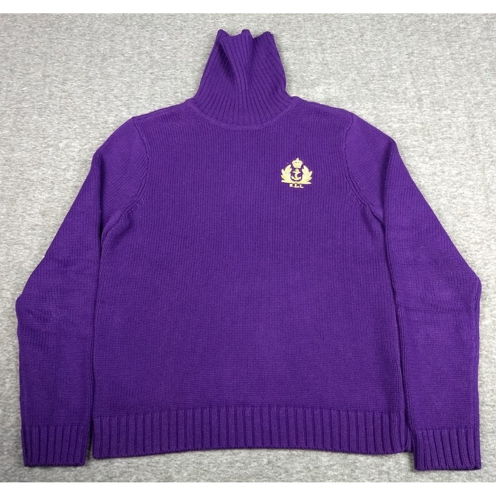Ralph Lauren Jeans Co Turtleneck Sweater Purple Knit‎ Womens S Embroidered Crest